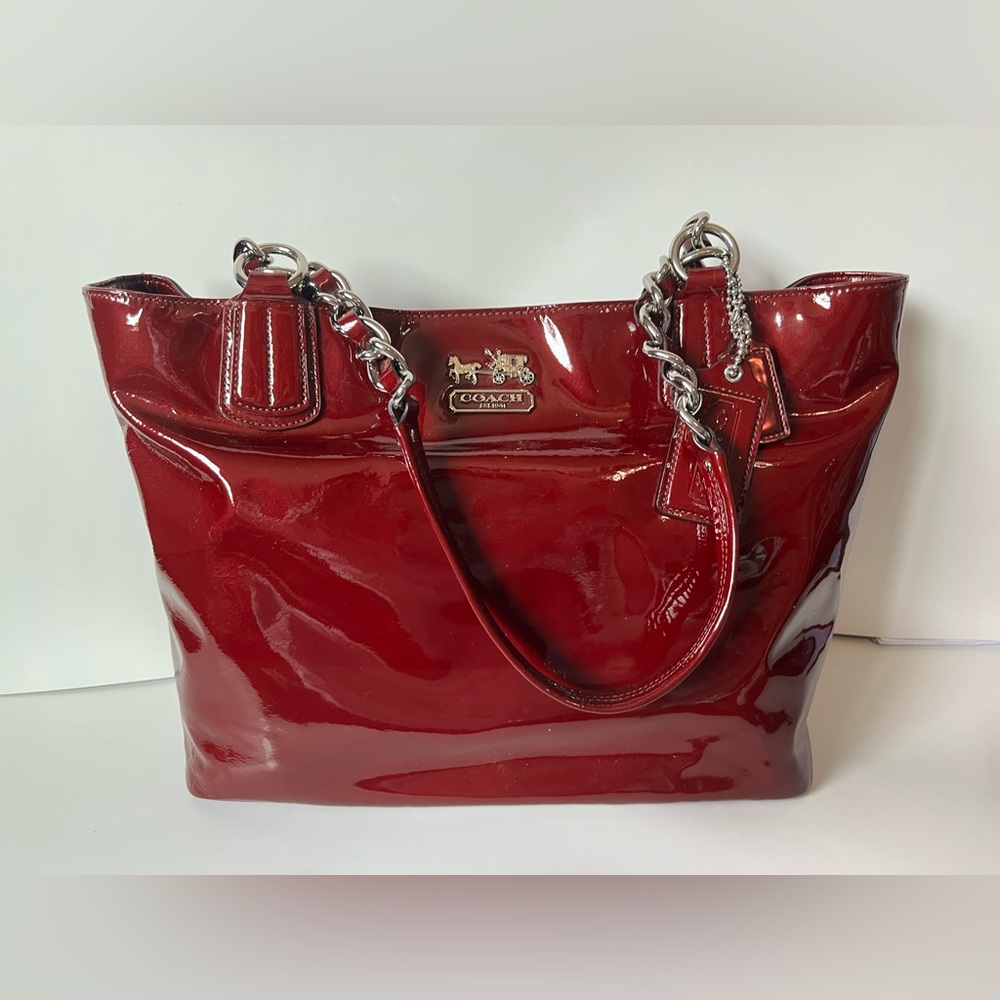 Coach Chelsea Patent Leather East/West Tote Shoulder Bag 18770, Wine Color
